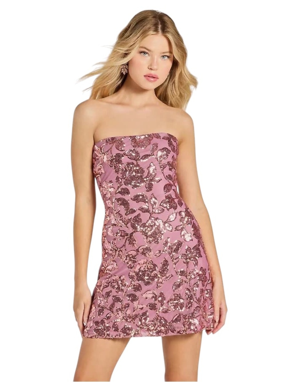 Brilliant Shimmer Floral Sequin A-Line Strapless Dress Windsor Homecoming XS